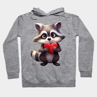 Valentine Raccoon Holding Heart Hoodie